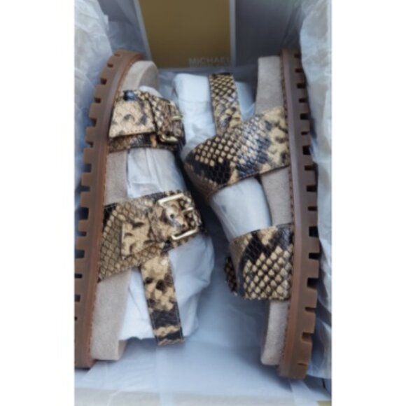 NIB-Michael Kors Judd Snake Embossed Leather Sandal, Camel, size 5.5 - Picture 4 of 5